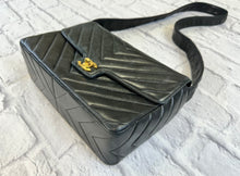 Load image into Gallery viewer, Chanel Black Chevron Quilted Vintage Shoulder Bag
