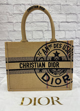 Load image into Gallery viewer, Dior Black &amp; Beige Jute Embroidered Medium Book Tote

