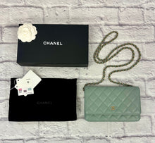 Load image into Gallery viewer, Chanel Pale Green Quilted Wallet On Chain
