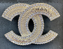 Load image into Gallery viewer, Chanel Light Gold and Crystal Logo Brooch
