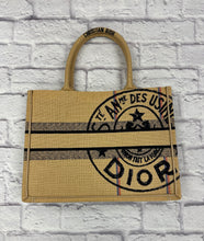Load image into Gallery viewer, Dior Black &amp; Beige Jute Embroidered Medium Book Tote
