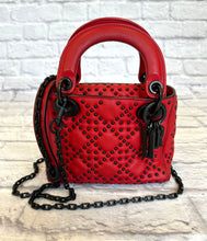 Load image into Gallery viewer, Christian Dior Ultra Matte Studded Mini Lady Dior Red &amp; Black
