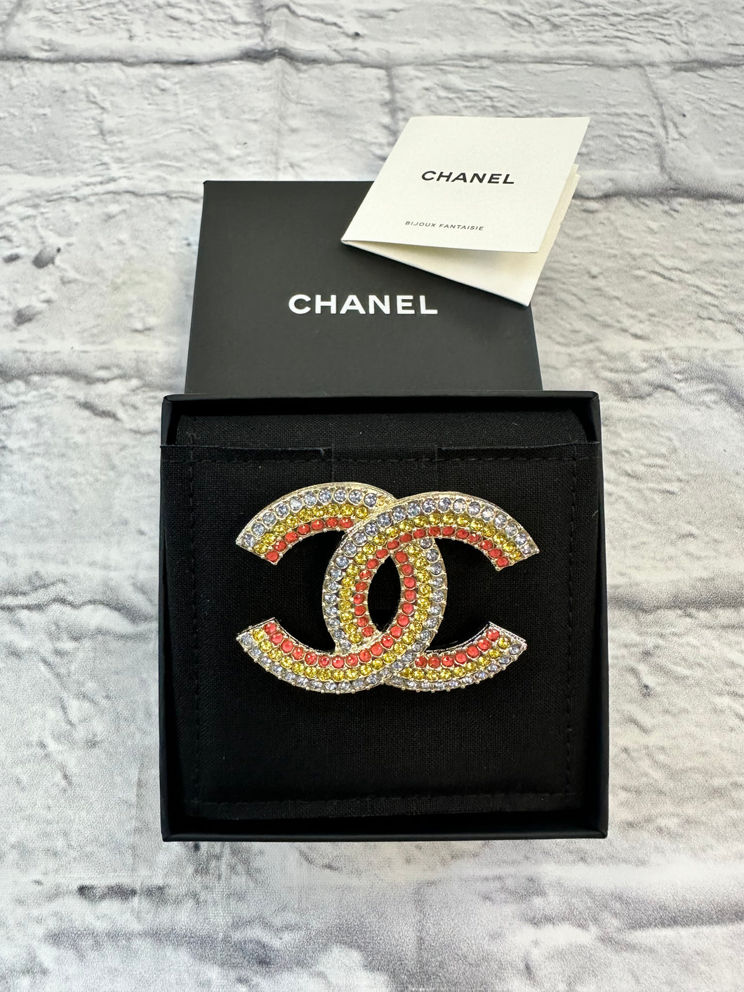 Chanel Rainbow Crystal CC Brooch