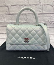 Load image into Gallery viewer, Chanel Iridescent Light Blue Quilted Caviar Mini Coco Top Handle
