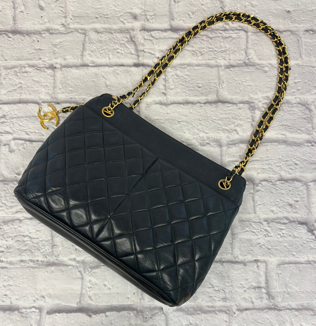 Chanel Vintage Quilted Black Lambskin Shoulder Bag