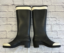 Load image into Gallery viewer, Chanel Black &amp; White Rain Boots Size 37
