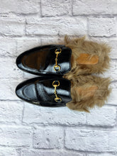 Load image into Gallery viewer, Gucci Black Patent Princetown Fur Slide Loafers, Size 39
