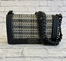 Load image into Gallery viewer, Chanel PVC Thread Woven Medium Black Boy Bag
