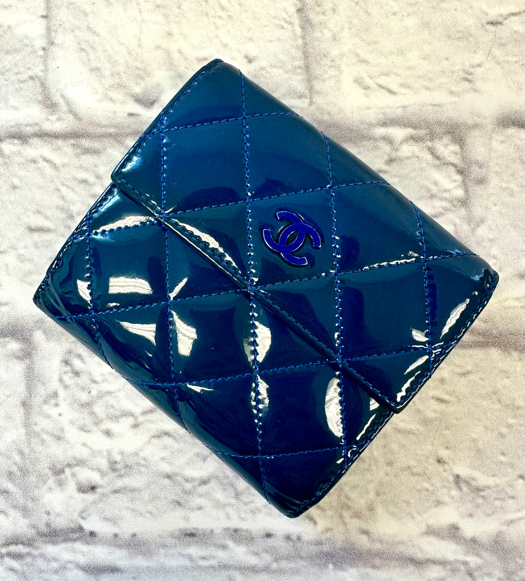 Chanel Blue Patent Quilted Compact Wallet