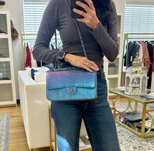 Load image into Gallery viewer, Chanel Medium Classic Double Flap Iridescent Blue Python
