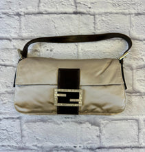 Load image into Gallery viewer, Fendi Champagne Satin Baguette with Crystal Logo
