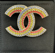 Load image into Gallery viewer, Chanel Rainbow Crystal CC Brooch
