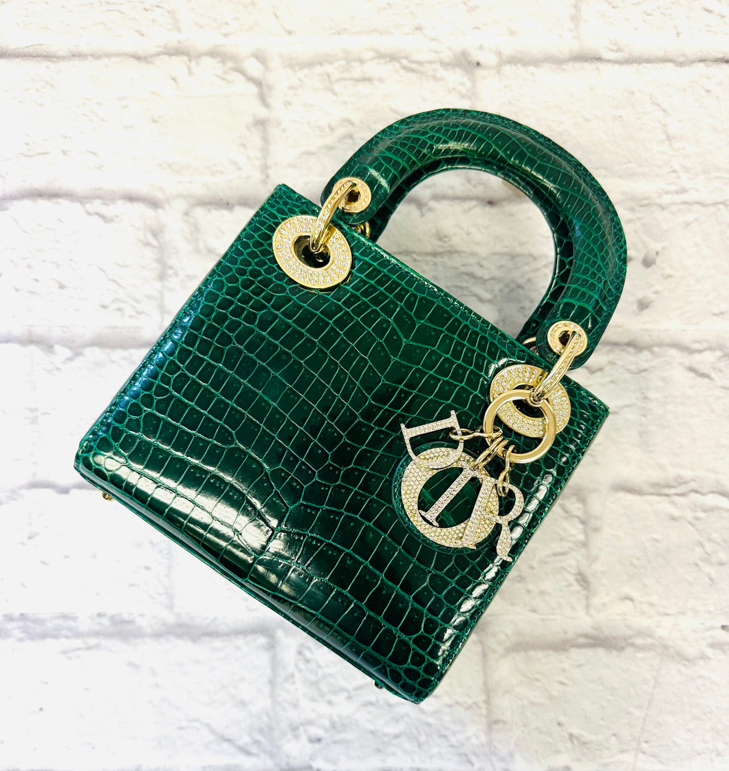 Christian Dior Vert Fonce Crocodile Mini Lady Dior