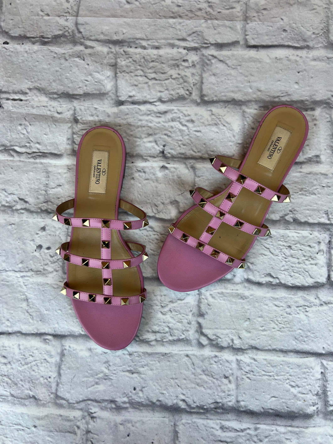 Valentino Rockstud Pink Sandals, Size 38