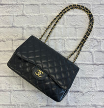 Load image into Gallery viewer, Chanel Black Caviar Jumbo Single Flap Gold Toned Hardware
