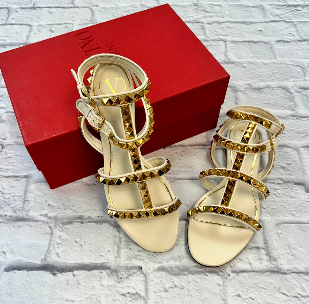 Valentino White & Gold Gladiator Sandals, Size 40