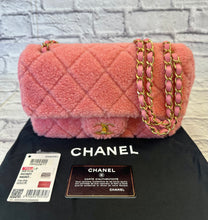 Load image into Gallery viewer, Chanel Pink Quilted Shearling and Tweed Medium Flap Bag
