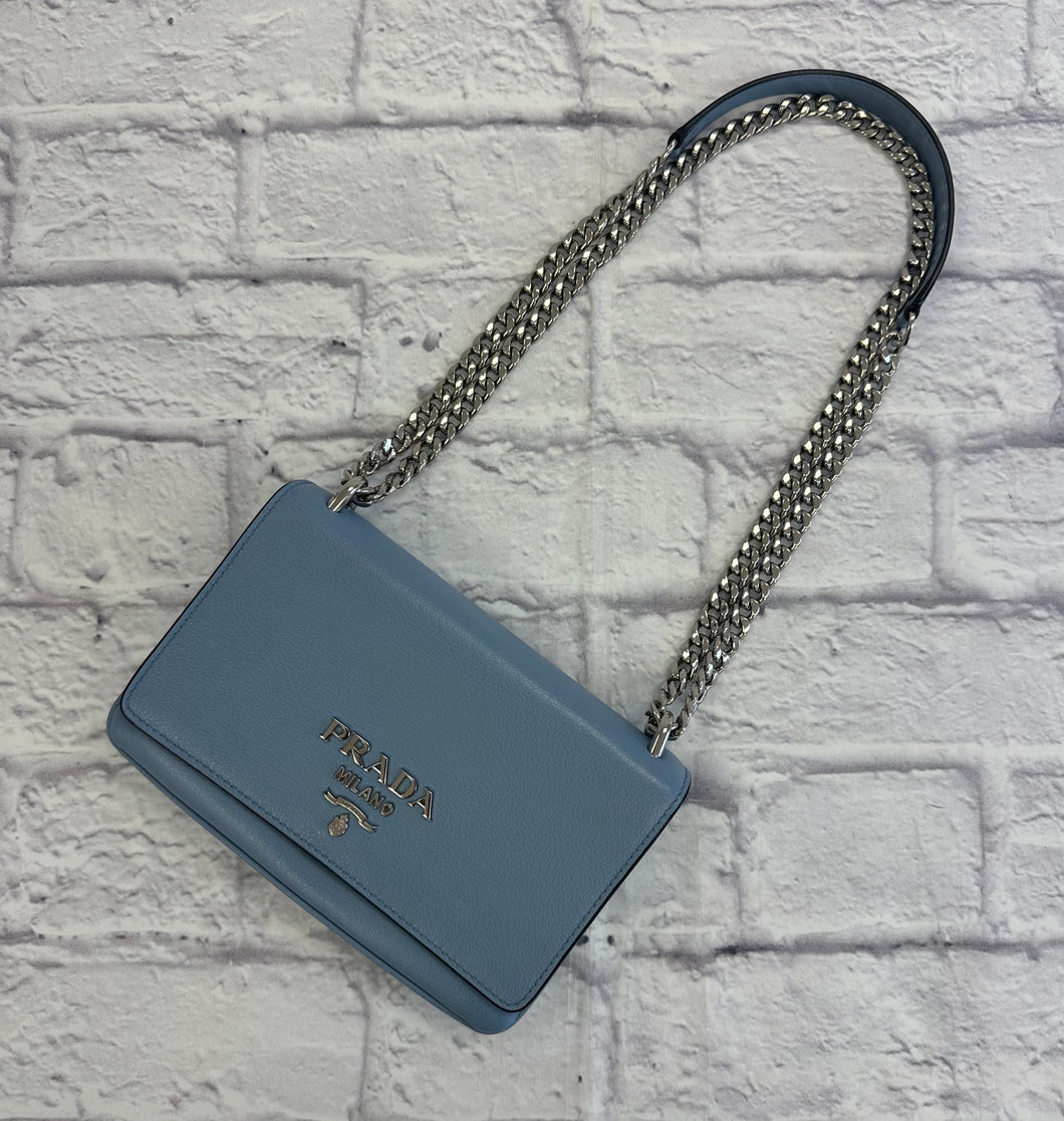 Prada Blue Calf Skin Chain Crossbody