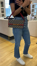 Load image into Gallery viewer, Gucci Navy &amp; Red GG Canvas Bamboo Bar Clutch/Crossbody
