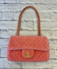Load image into Gallery viewer, Chanel Pink Quilted Shearling and Tweed Medium Flap Bag
