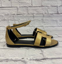 Load image into Gallery viewer, Hermes Gold Santorini Sandals SZ 36.5
