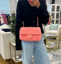 Load image into Gallery viewer, Chanel Pink Quilted Shearling and Tweed Medium Flap Bag
