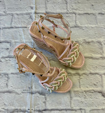 Load image into Gallery viewer, Valentino Rockstud Multicolored Rope Wedge Espadrilles Sandals SZ 38
