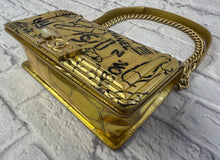 Load image into Gallery viewer, Chanel Egyptian Gold Croc Embossed Leather Graffiti Medium Boy Flap Bag
