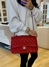 Load image into Gallery viewer, Chanel Red Caviar Quilted Jumbo Double Flap
