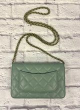 Load image into Gallery viewer, Chanel Pale Green Quilted Wallet On Chain
