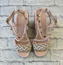 Load image into Gallery viewer, Valentino Rockstud Multicolored Rope Wedge Espadrilles Sandals SZ 38
