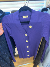 Load image into Gallery viewer, Sandro Purple Ribbed Cardi
