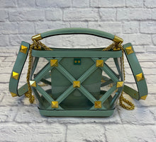 Load image into Gallery viewer, Valentino Roman Stud Vinyl &amp; Leather Bucket Bag
