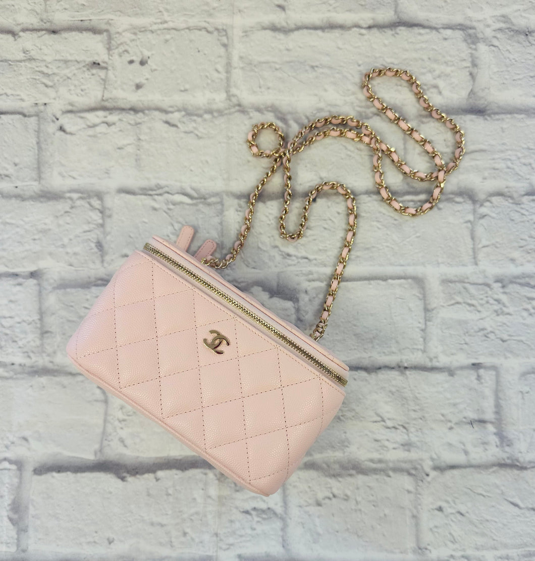 Chanel Light Pink Caviar Quilted Vanity Bag