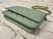 Load image into Gallery viewer, Chanel Pale Green Quilted Wallet On Chain
