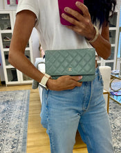 Load image into Gallery viewer, Chanel Pale Green Quilted Wallet On Chain
