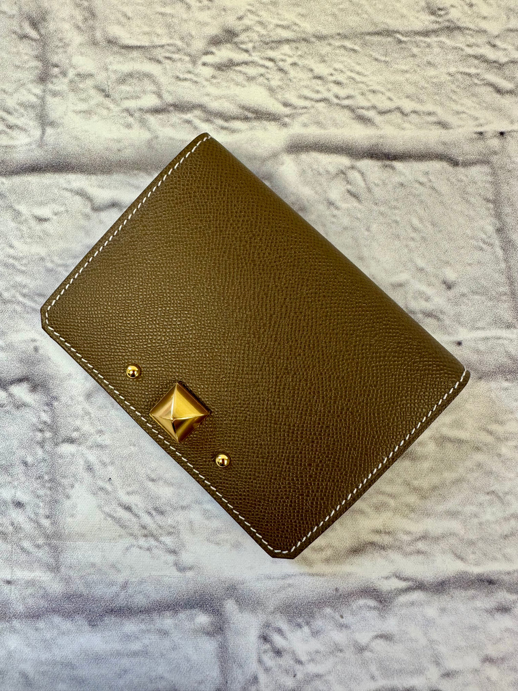 Hermes Medor Etoupe Gray Studded Card Holder