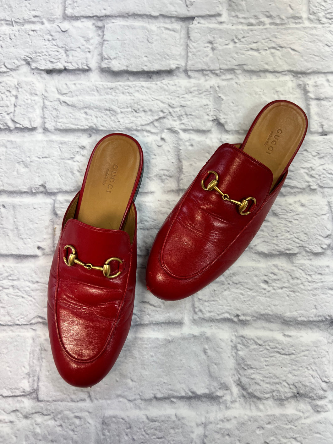 Gucci Red Princetown Mules, Size 37.5