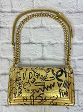 Load image into Gallery viewer, Chanel Egyptian Gold Croc Embossed Leather Graffiti Medium Boy Flap Bag
