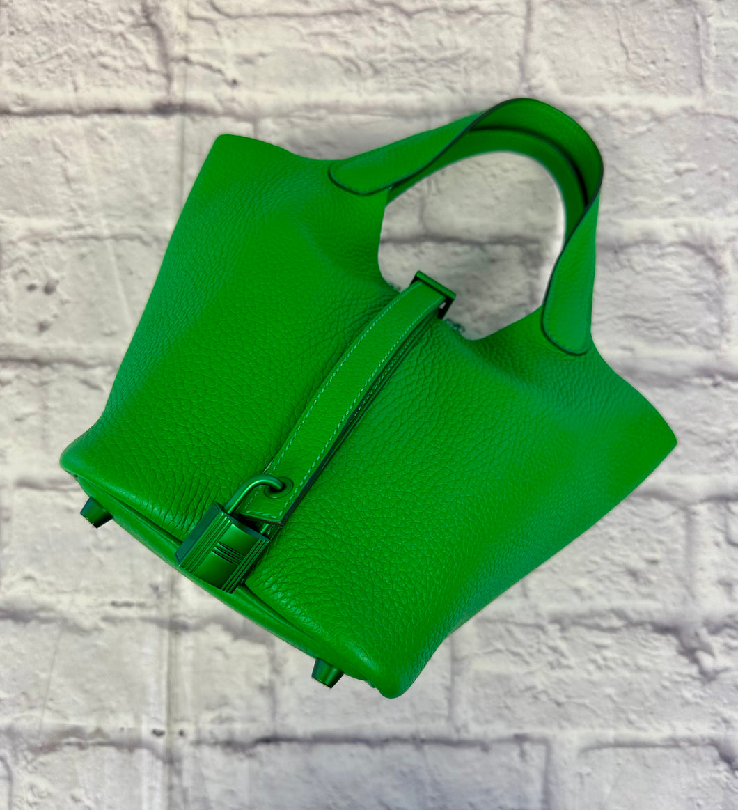 Hermes Picotin Lock 18 Bamboo Clemence Leather Metallic Green Hardware