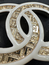 Load image into Gallery viewer, Chanel Large Gold and Enamel Logo Brooch
