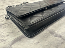 Load image into Gallery viewer, Chanel Black Lambskin Wallet on a Chain, Silver Hardware
