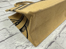 Load image into Gallery viewer, Dior Black &amp; Beige Jute Embroidered Medium Book Tote

