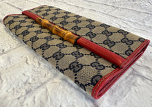 Load image into Gallery viewer, Gucci Navy &amp; Red GG Canvas Bamboo Bar Clutch/Crossbody
