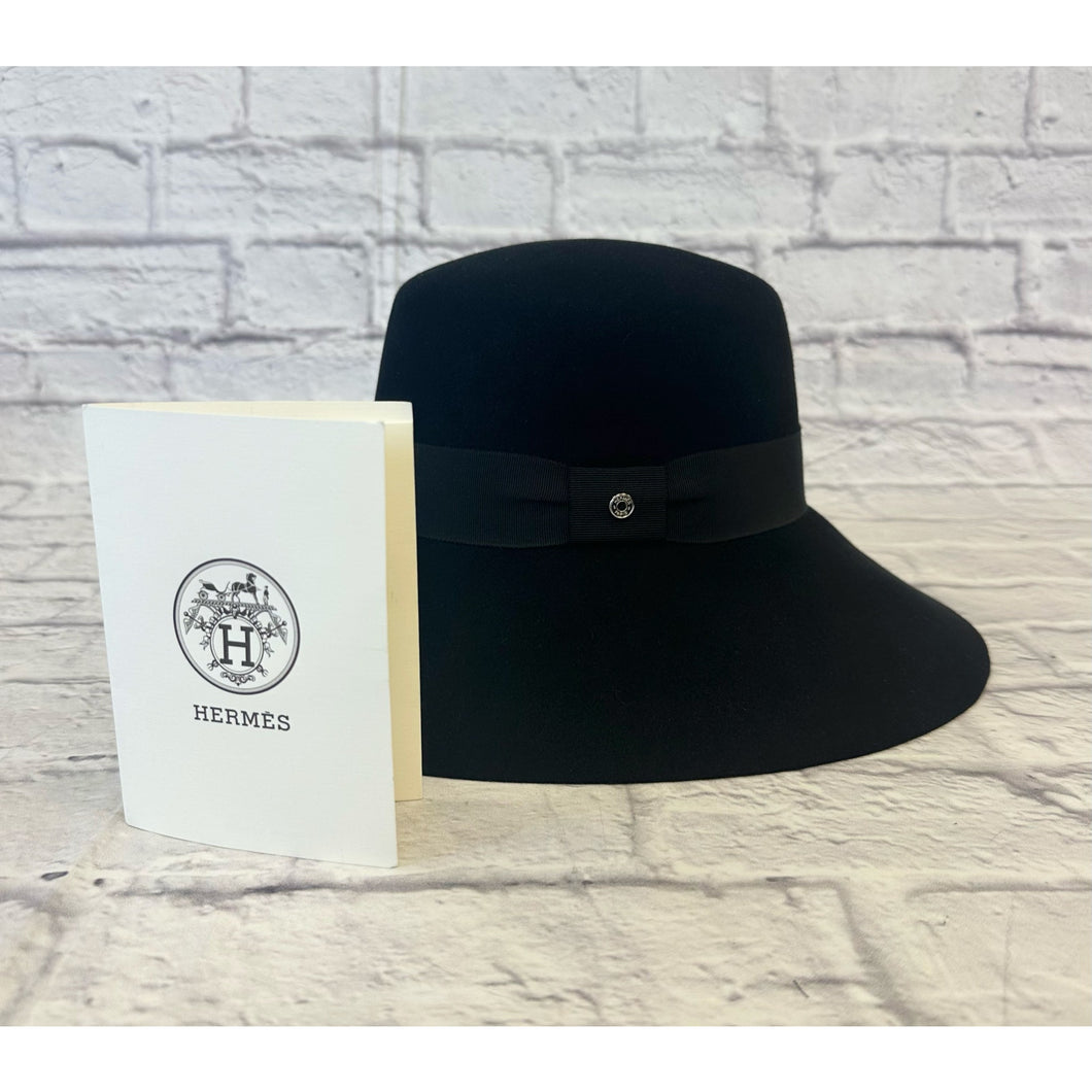 Hermes Black Rabbit Felt Farrah Hat SZ 59