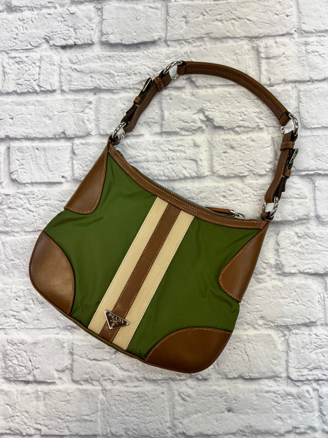 Prada Hunter Green Stripe Shoulder Bag
