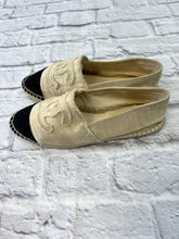 Load image into Gallery viewer, Chanel Natural/ Black Cap Toe Espadrilles
