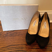 Load image into Gallery viewer, Jimmy Choo Black Suede Platform Heels Size 39 1/2
